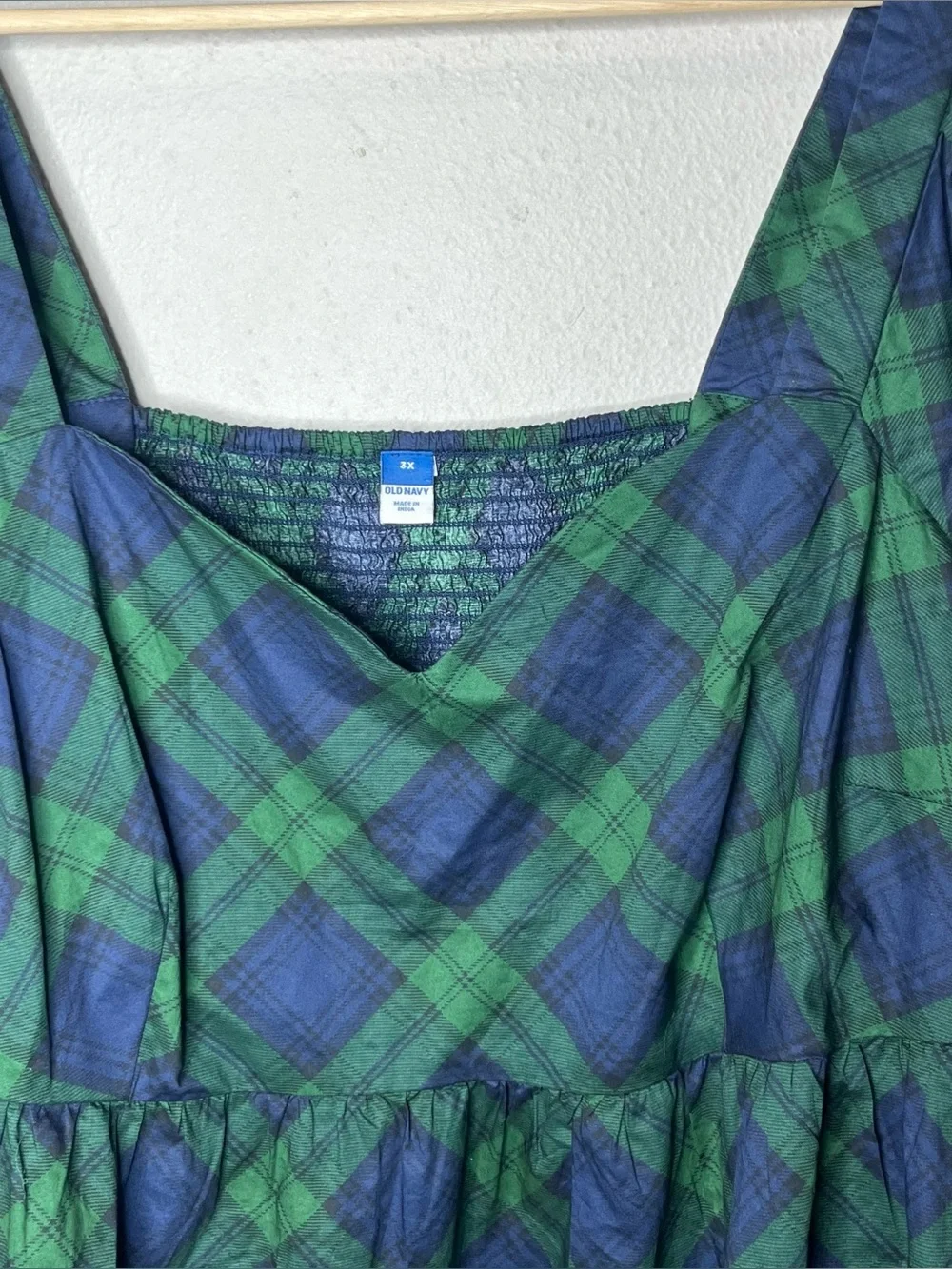 Old Navy Blue Green Plaid Puff Sleeve Peplum Top Blouse Size 3X